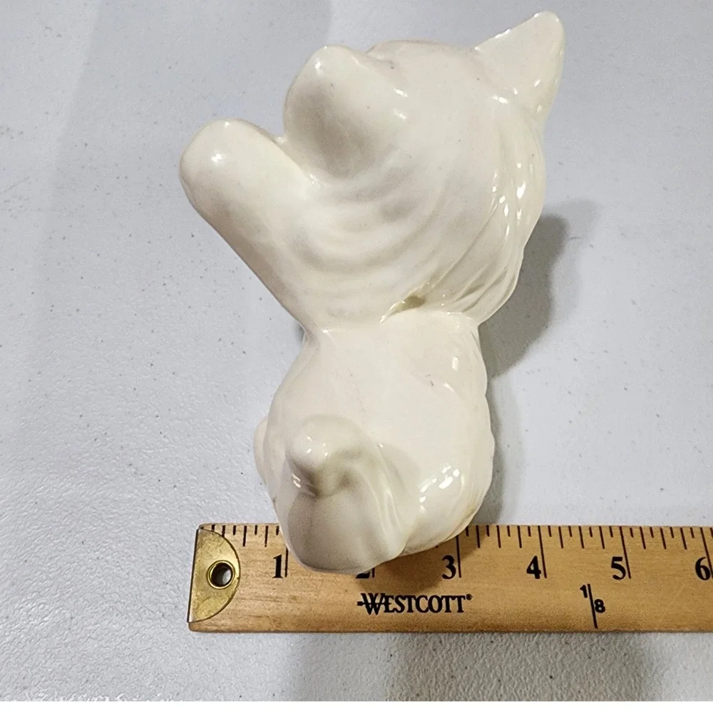Vintage White Ceramic Kitten Figurine Playful Pouncing Cat Blue Eyes